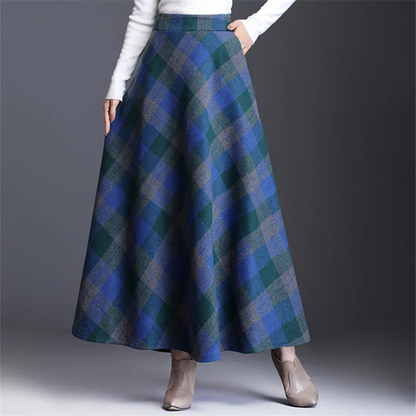 Neophil Woolen Warm S-3XL Thick Plaid Skirts  Winter Women England Style Pockets Midi Pleated A-Line Wool Tartan Skirt S9216